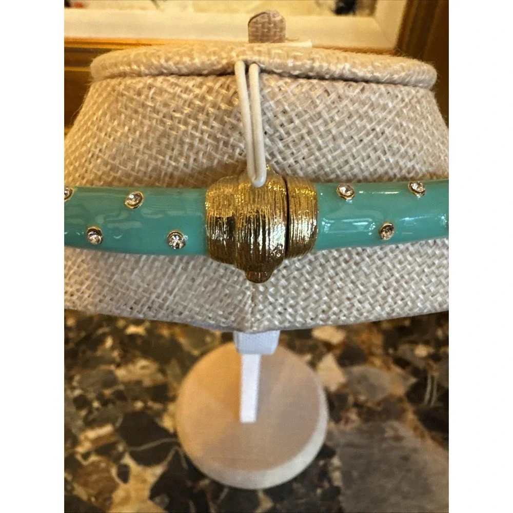 Vintage Turquoise Color Bamboo Enamel & Rhinestone‎ Choker Spring Perfection
